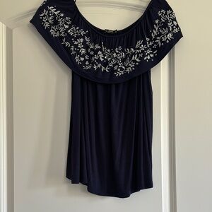 Navy Blue Embroidered Women's Top